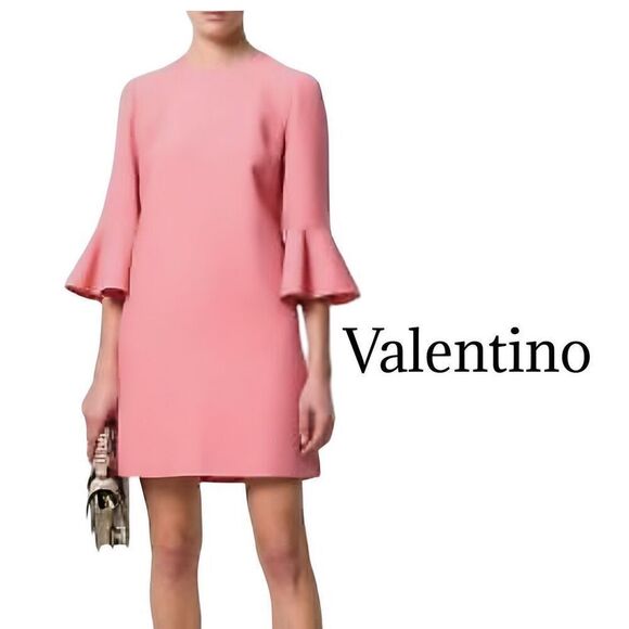 VALENTINO Pink Crêpe Couture Bell Sleeve Dress Sz 6 Like New - Picture 2 of 12